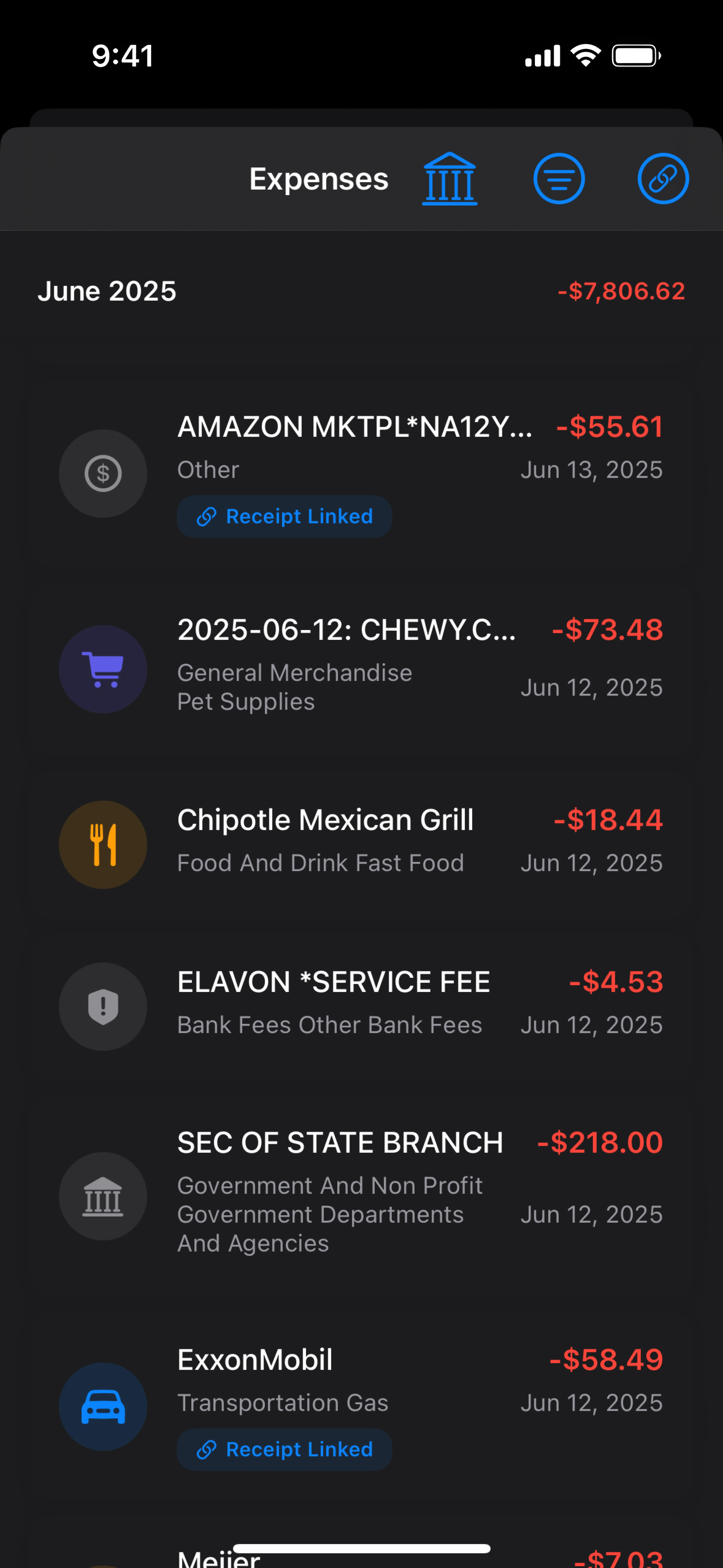 Transaction overview interface